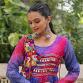 Festive Blue and Pink Bandhani Gown with Embroidered Mirror Work Koti