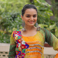 Pretty Multicolor Bandhani Gown with Embroidered Mirror Work Koti