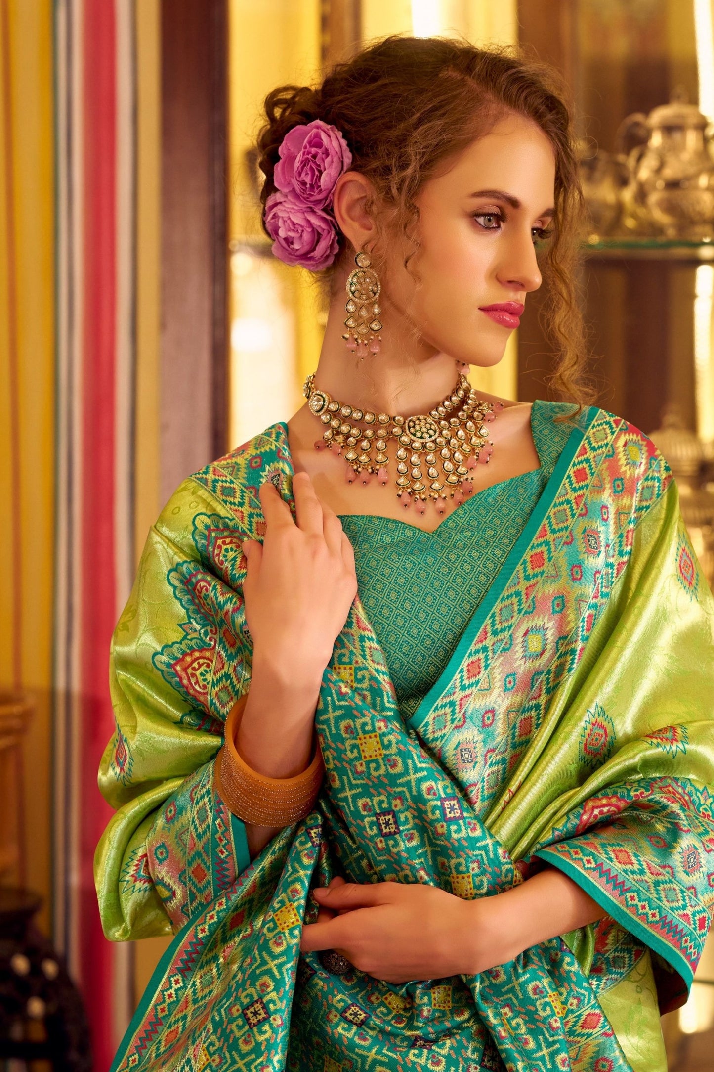 Green Tissue Patola Silk Saree Handwoven Patola Design Rich Border