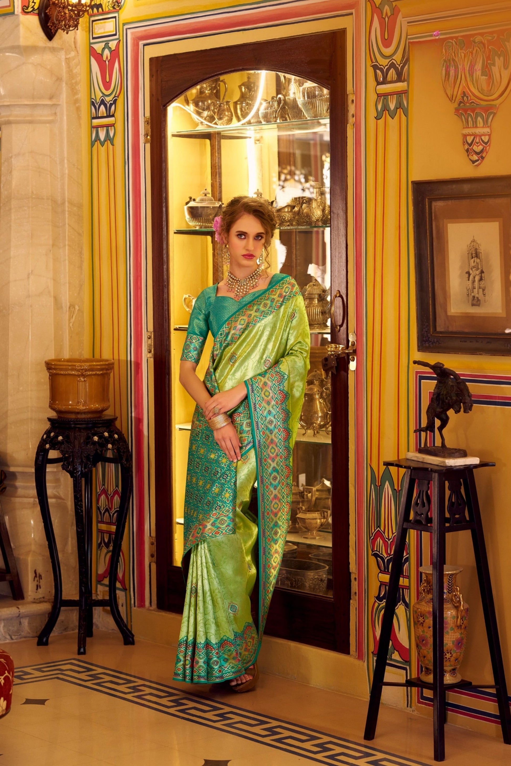 Green Tissue Patola Silk Saree Handwoven Patola Design Rich Border
