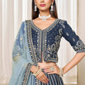 Dashing Navy Blue Art Silk Bridal Lehenga Choli with Heavy Golden Embroidery and Net Dupatta