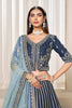 Dashing Navy Blue Art Silk Bridal Lehenga Choli with Heavy Golden Embroidery and Net Dupatta