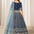 Dashing Navy Blue Art Silk Bridal Lehenga Choli with Heavy Golden Embroidery and Net Dupatta