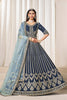 Navy Blue Art Silk Bridal Lehenga Choli with Heavy Golden Embroidery and Net Dupatta