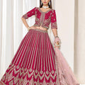 Superb Rani Pink Art Silk Bridal Lehenga Choli with Heavy Golden Embroidery and Net Dupatta