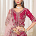 Superb Rani Pink Art Silk Bridal Lehenga Choli with Heavy Golden Embroidery and Net Dupatta