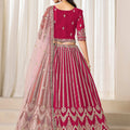 Superb Rani Pink Art Silk Bridal Lehenga Choli with Heavy Golden Embroidery and Net Dupatta