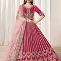 Superb Rani Pink Art Silk Bridal Lehenga Choli with Heavy Golden Embroidery and Net Dupatta
