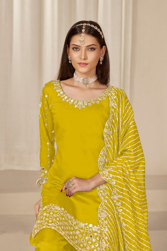 Stylish Mustard Yellow Embroidered Punjabi Patiala Suit with Dupatta