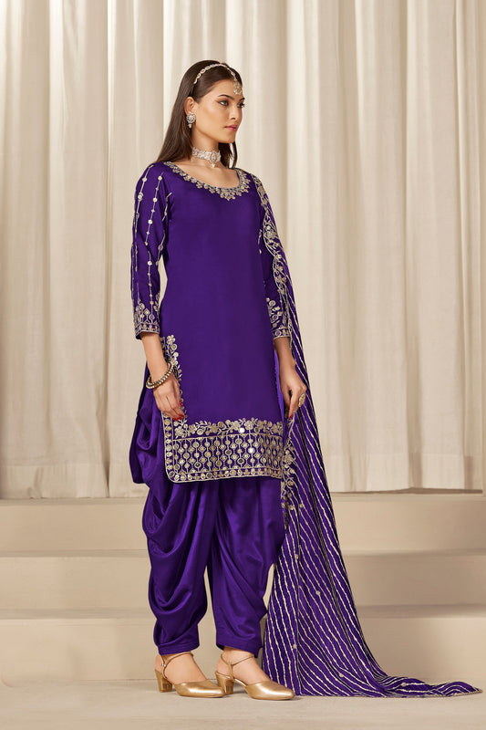 Royal Purple Embroidered Punjabi Patiala Suit with Dupatta