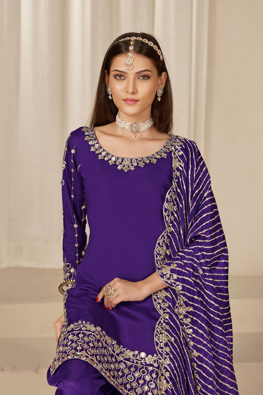 Royal Purple Embroidered Punjabi Patiala Suit with Dupatta