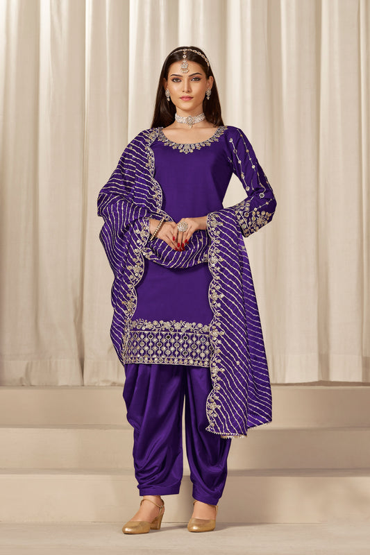 Royal Purple Embroidered Punjabi Patiala Suit with Dupatta