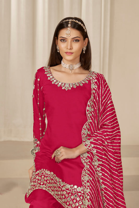 Lovely Rani Pink Embroidered Punjabi Patiala Suit with Dupatta