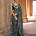 Black Patola Silk Saree with Intricate Geometric Weaving Contrast Border 