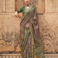 Green Maroon Patola Silk Saree with Traditional Geometric Weaving Zari Border