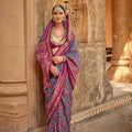 Magenta Blue Patola Silk Saree with Zari Border