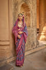 Magenta Blue Patola Silk Saree with Zari Border