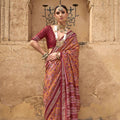 Maroon Mustard Patola Silk Saree with Zari Border