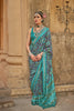 Teal Blue Black Patola Silk Saree with Geometric Ikat Design Zari Border