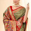 Elegant Olive Green Banarasi Silk Saree  Party Wear Saree