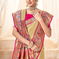 Elegant Golden Banarasi Silk Saree with Pink Contrast Blouse Festive Wear