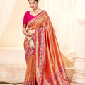 Traditional Orange Banarasi Silk Saree with Pink Contrast Blouse Festive Wear