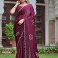 Wine Purple Silk Saree Designer Border Party Wear Saree