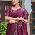 Wine Purple Silk Saree Designer Border Party Wear Saree