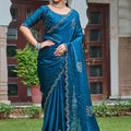 Teal Blue Silk Saree Motifs & Designer Border Elegant Party Wear Saree