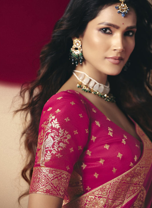 Designer Pink Banarasi Silk Saree Party Wear Saree