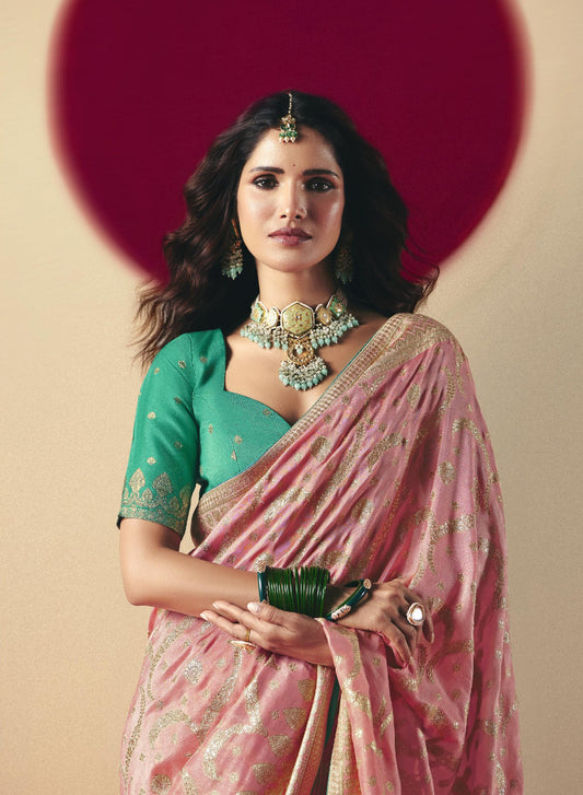 Elegant Pink Banarasi Silk Saree Festive Wear Saree