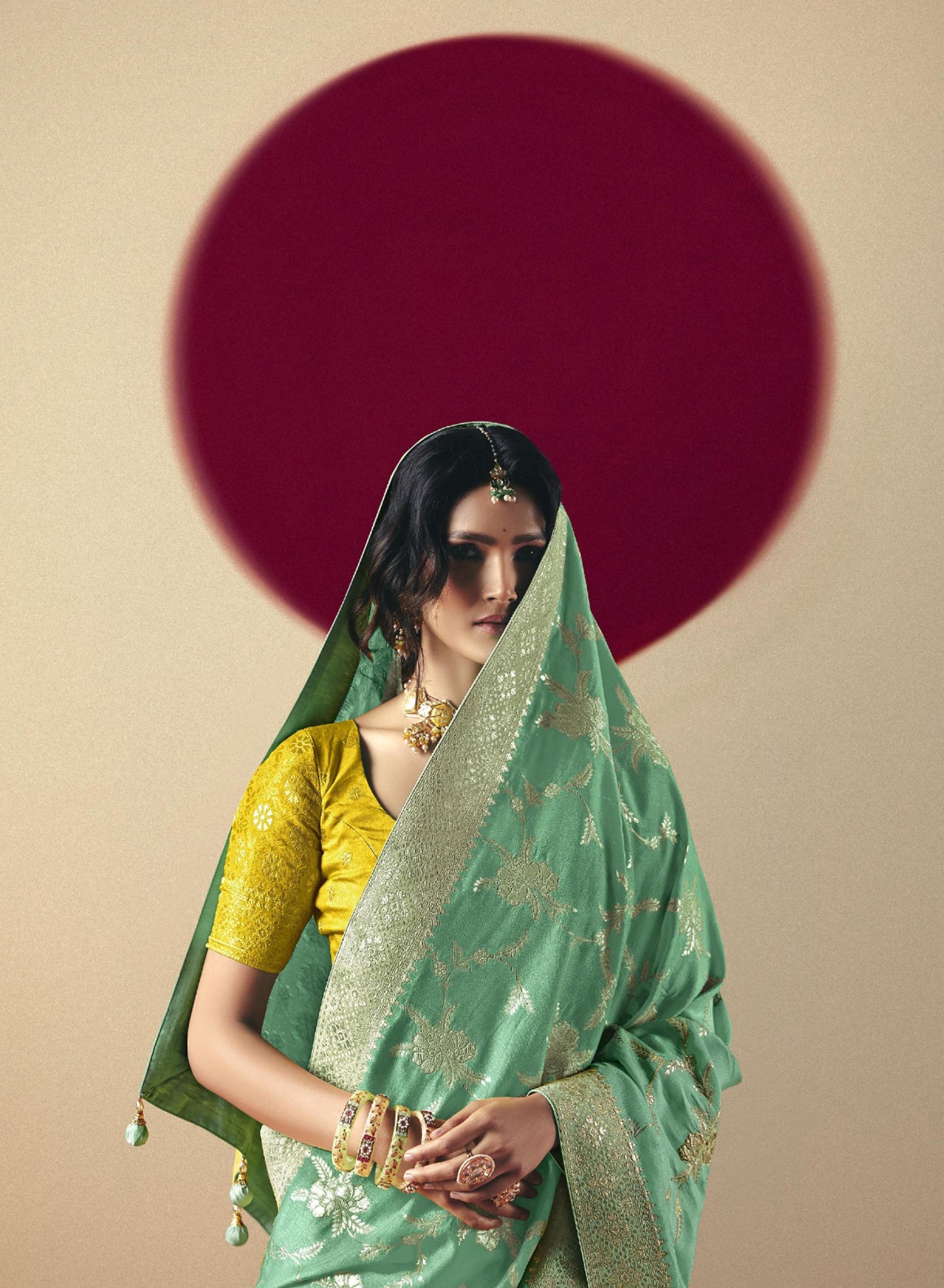 Pastel Green Banarasi Silk Saree Festive Wear Saree