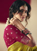 Yellow Banarasi Silk Saree Contrast Red Blouse Festive Wear