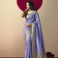 Elegant Lavender Banarasi Silk Saree Designer Border