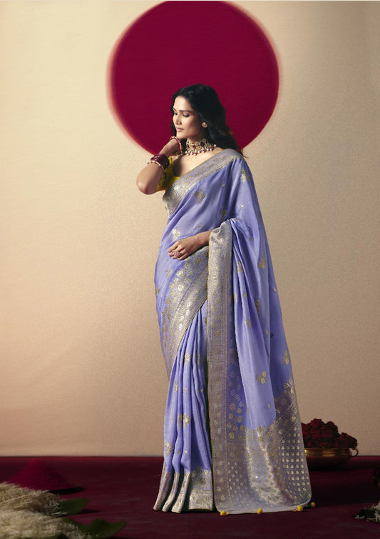 Elegant Lavender Banarasi Silk Saree Designer Border