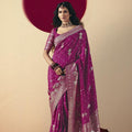 Designer Magenta Banarasi Silk Saree with Silver Rich Pallu