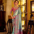 Sky Blue Tissue Patola Silk Saree Handwoven Patola Design Saree