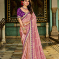 Elegant Pink Silk Saree with Purple Blouse Designer 