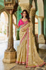 Elegant Beige Silk Saree Pink Border Contrast Blouse Designer