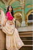 Elegant Cream Silk Saree Designer Pink Blouse Festive Wear