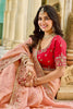 Designer Peach Silk Saree Contrast Red Blouse Festive Wear