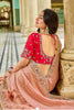 Designer Peach Silk Saree Contrast Red Blouse Festive Wear