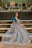 Elegant Grey Silk Saree Contrast Blue Blouse Festive Wear