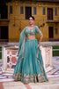 Elegant Teal Green Silk Embroidered Lehenga Choli with Floral Work and Matching Dupatta