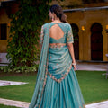 Elegant Teal Green Silk Embroidered Lehenga Choli with Floral Work and Matching Dupatta