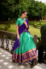 Traditional Rama Green Poly Cotton Lehenga Choli with Golden Zari Border and Embroidered Dupatta
