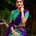 Traditional Rama Green Poly Cotton Lehenga Choli with Golden Zari Border and Embroidered Dupatta