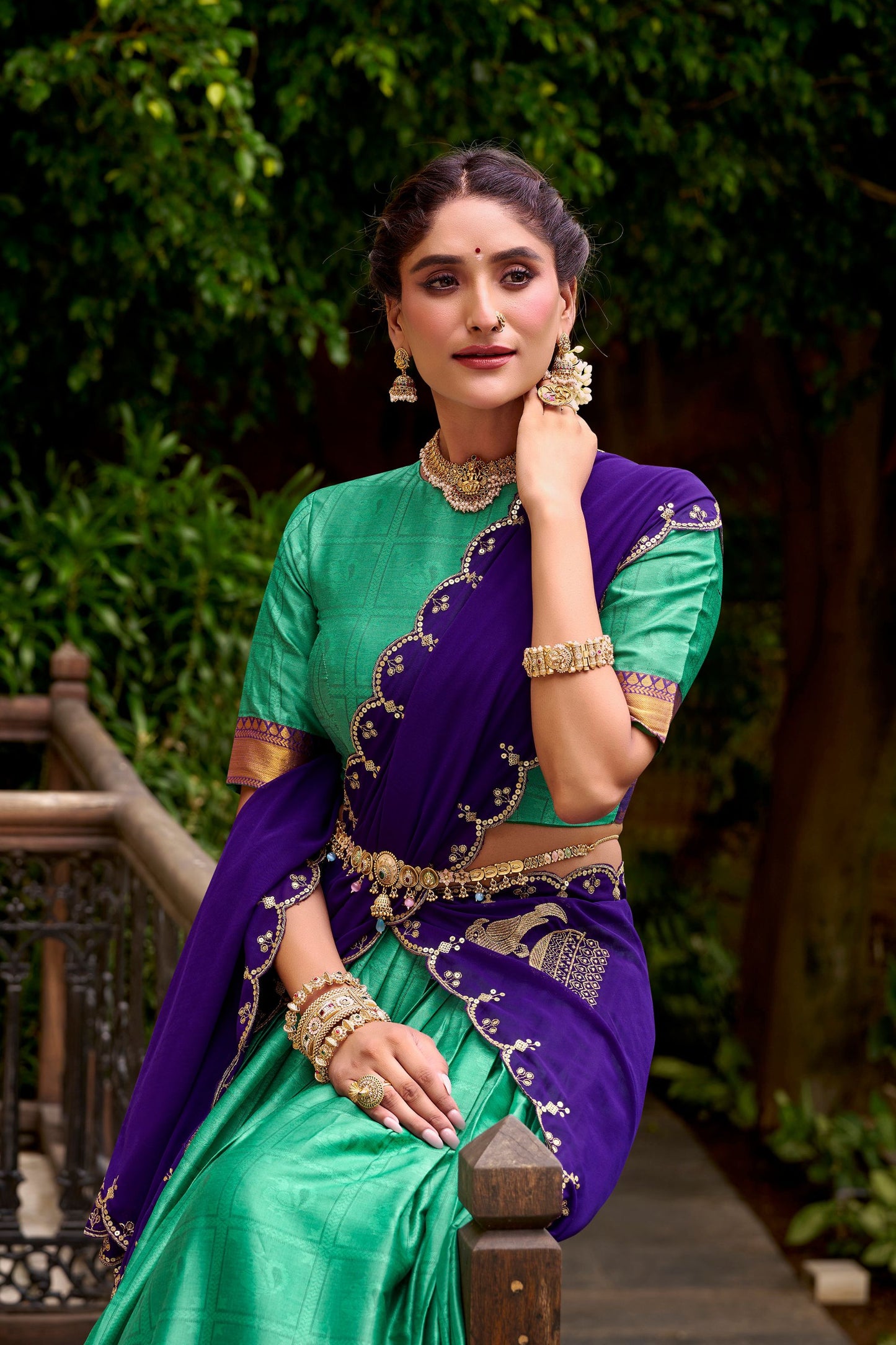 Traditional Rama Green Poly Cotton Lehenga Choli with Golden Zari Border and Embroidered Dupatta