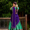 Traditional Rama Green Poly Cotton Lehenga Choli with Golden Zari Border and Embroidered Dupatta