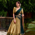 Graceful Golden Poly Cotton Lehenga Choli with Zari Border and Embroidered Dupatta